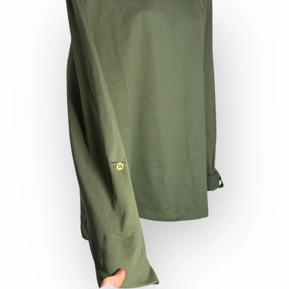 AmberNoon II SunSavy UPF50‎ Asymmetric Zip Pullover Top Dark Green Women's Large